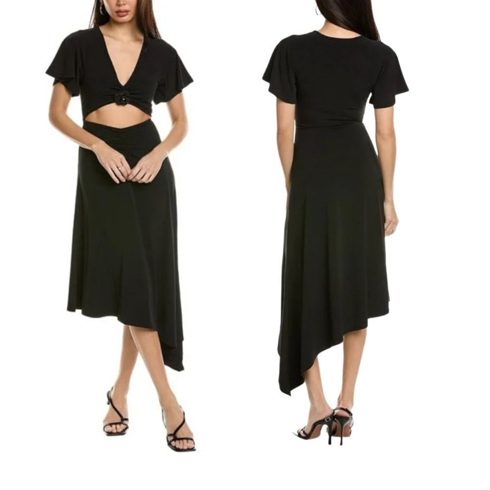 NWT WeWoreWhat Black Asymmetrical Cut Out V-Neck Midi Dress